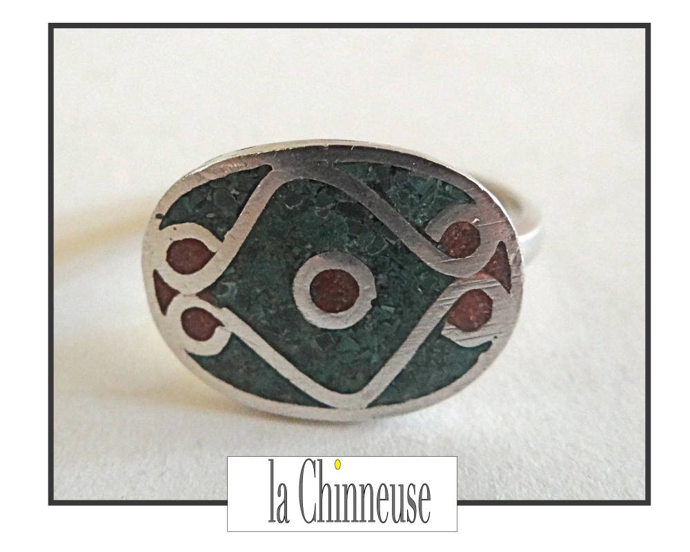 Vintage-Silberring, Silber; Siegelring Mit Cloisonné-Emaille, Vintage 1980Er Jahre, Für Sie Oder Ihn, Silberschmuckkollektion Vintage-Silberring, Silber; Siegelring Mit Cloisonné-Emaille, Vintage 1980Er Jahre, Für Sie Oder Ihn, Silberschmuckkollektion von LaChinneuse