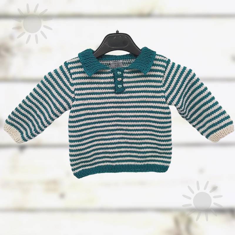 Kind Polo-Pulli 80 - 86, Ringel Shirt, Streifen Pullover Creme Petrol, Baumwolle von LaChouDesign