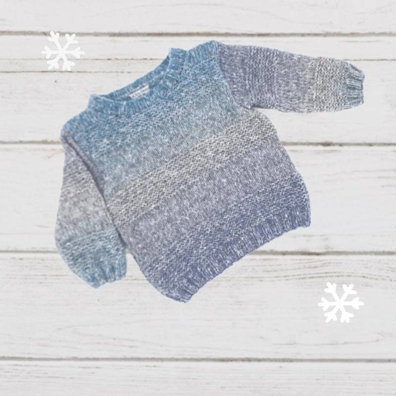 Langer Kinder Pulli 80 - 86, Muster Shirt Grau Blau, Schurwolle Seide Baumwolle von LaChouDesign