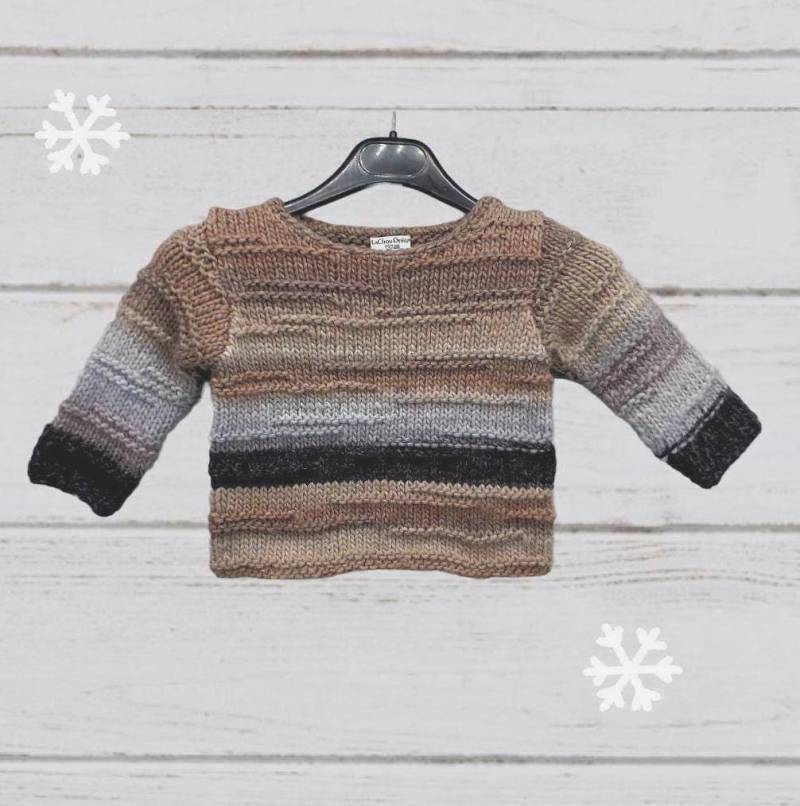 Kinder Streifenpulli 80 - 86, Strick Shirt, Strukturmuster, Langer Wollpulli von LaChouDesign