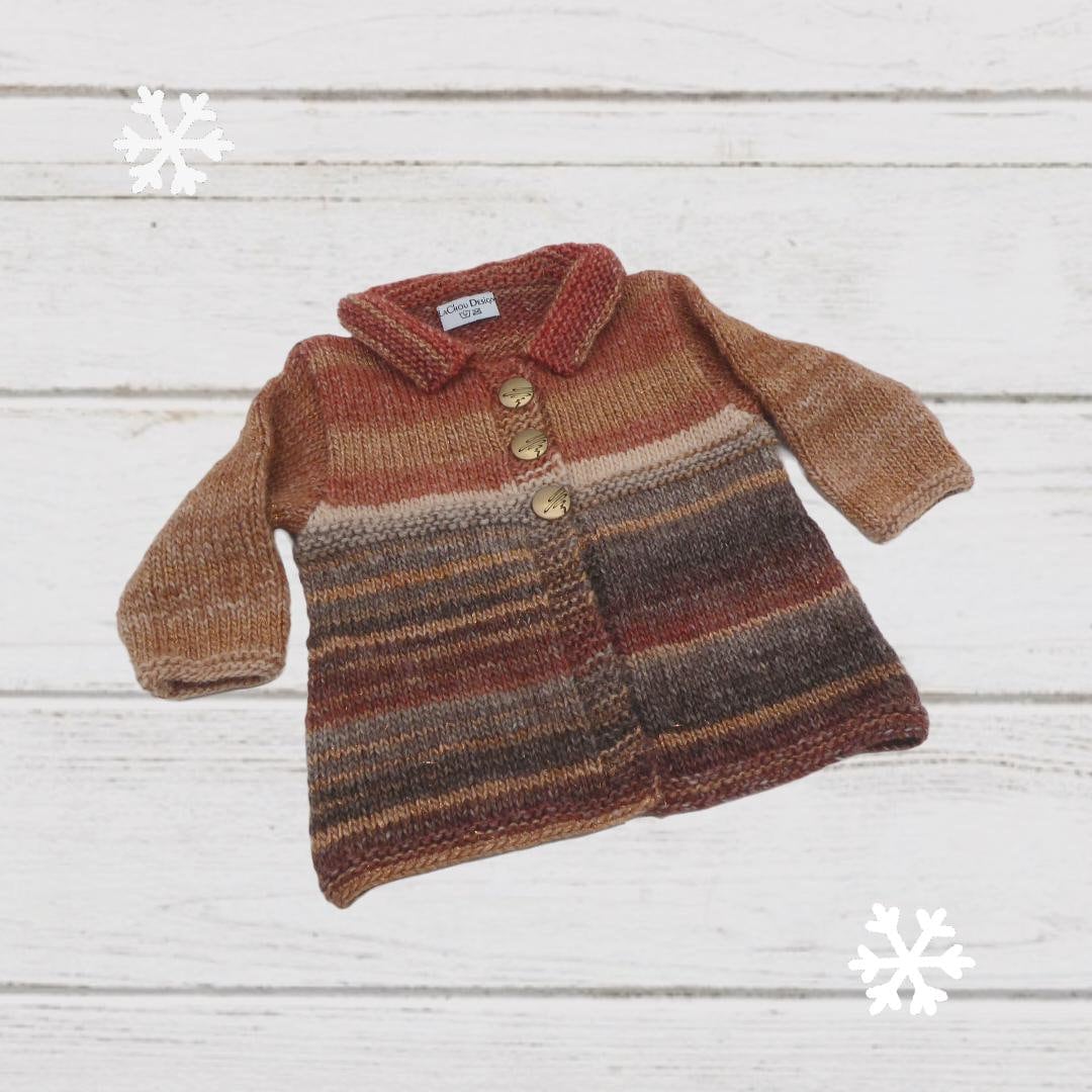 Mädchen Mantel 56 - 62 Streifen Braun Kupfer, Jacke Mit Knöpfen, Schurwolle von LaChouDesign