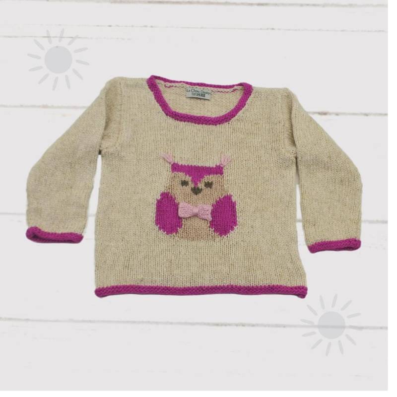 Mädchen Pulli Eule 80 - 86, Langes Strick Shirt, Tier Motiv Pullover von LaChouDesign