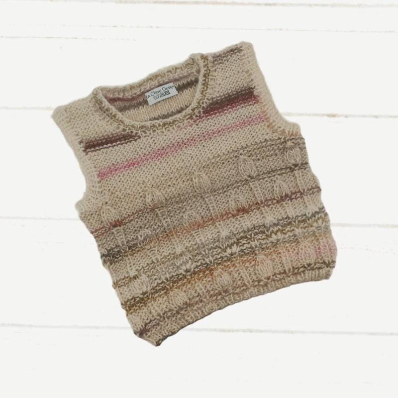 streifen Pullunder 68 - 74, Beige Gestreift, Mädchen Westover Leibchen, Schurwolle von LaChouDesign