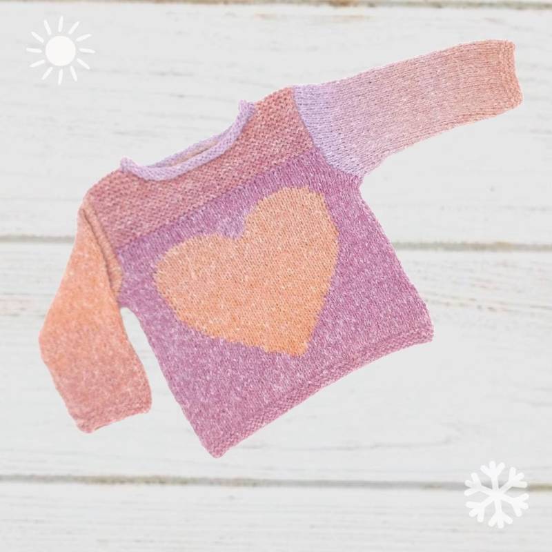 Mädchen Shirt Herz 74 - 80, Motiv Pullover, Langer Sommerpulli, Pink Orange, Schurwolle Seide Baumwolle von LaChouDesign