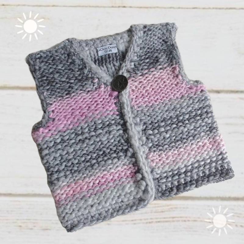 Mädchen Weste 74 - 80, Grobstrick Leibchen, Streifen Muster von LaChouDesign