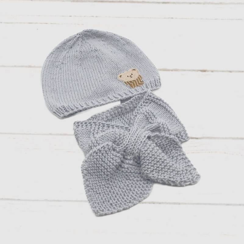 Set Baby Mütze Schal 56 - 68, Beanie Steckschal, Reine Merinowolle von LaChouDesign