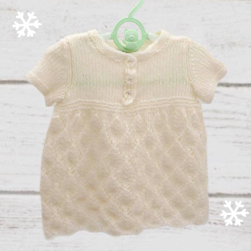 Wollkleid Cremeweiß 56 Bis 62, Taufkleid Mit Lochmuster, Alpaka Schurwolle von LaChouDesign