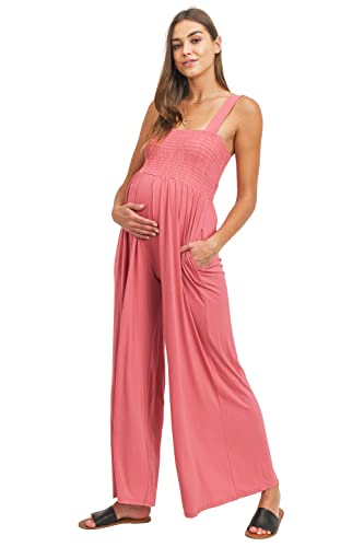 Damen Umstandsmode Ärmellos Jumpsuit Strampler mit gesmoktem Ausschnitt und Taschen, korallenrot, X-Large von LaClef