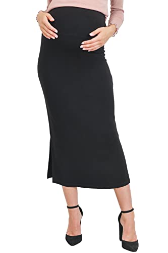 LaClef Damen Hohe Taille Seitenschlitz Midi Umstandsrock, Schwarz, Groß LaClef Damen Hohe Taille Seitenschlitz Midi Umstandsrock, Schwarz, Groß von LaClef