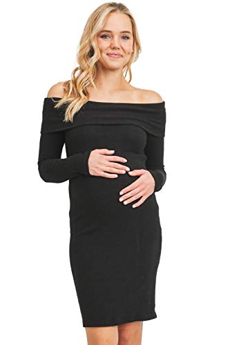 LaClef Damen Umstandskleid, schulterfrei, gestrickt - Schwarz - Klein von LaClef