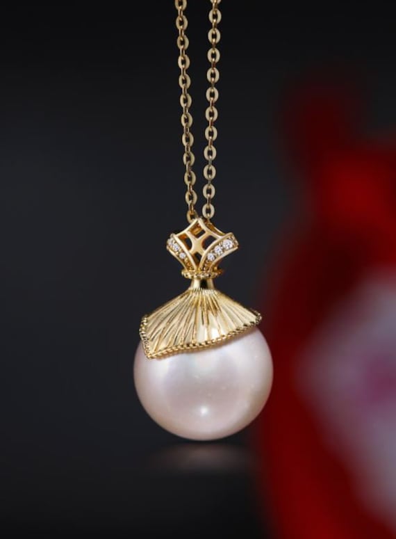 13mm Natürliche Hochglänzende Weiße Perlenkette, 18K Vergoldete Vermeil Halskette, Geschenkidee Für Mama, Edison Perlenkette von LaCorserArtJewelry