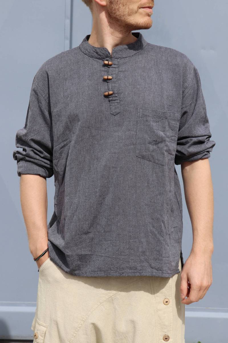 Herren Fisherman Hemd Dunkelgrau Weiche Baumwolle von LaCozyShop
