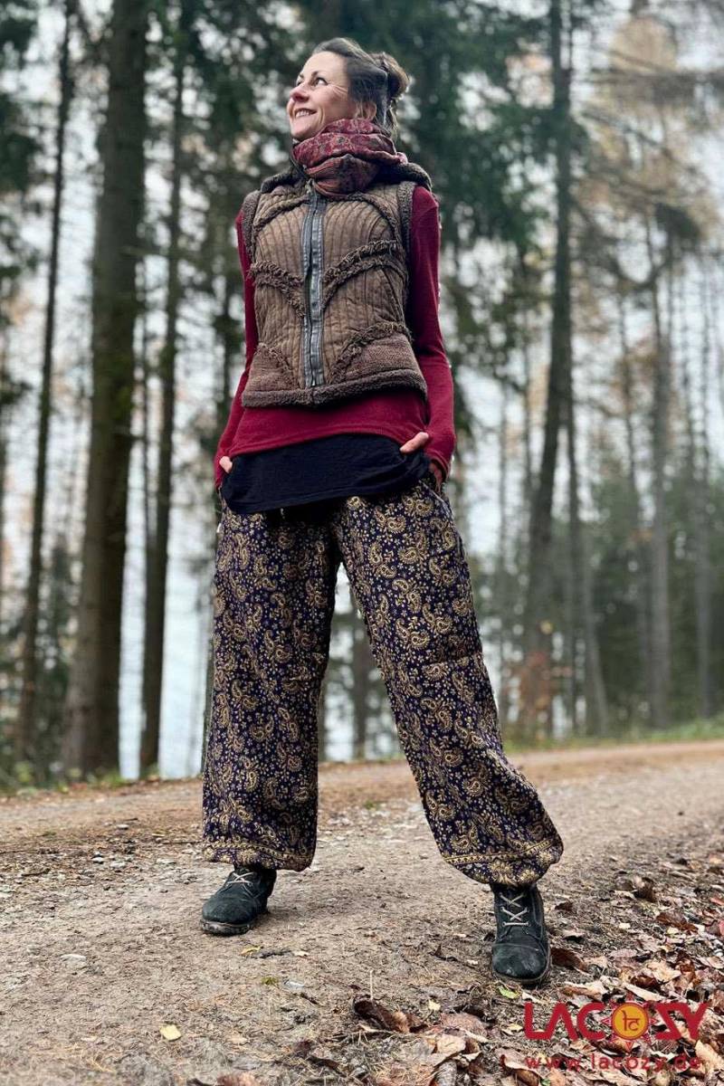 Kuschlige Winterhose Flauschi Damen | Boho Pumphose Mitternachtsblau Warme Lounge Pants Yoga & Freizeit Hose Plus Size 3xl Bis 50/52 von LaCozyShop