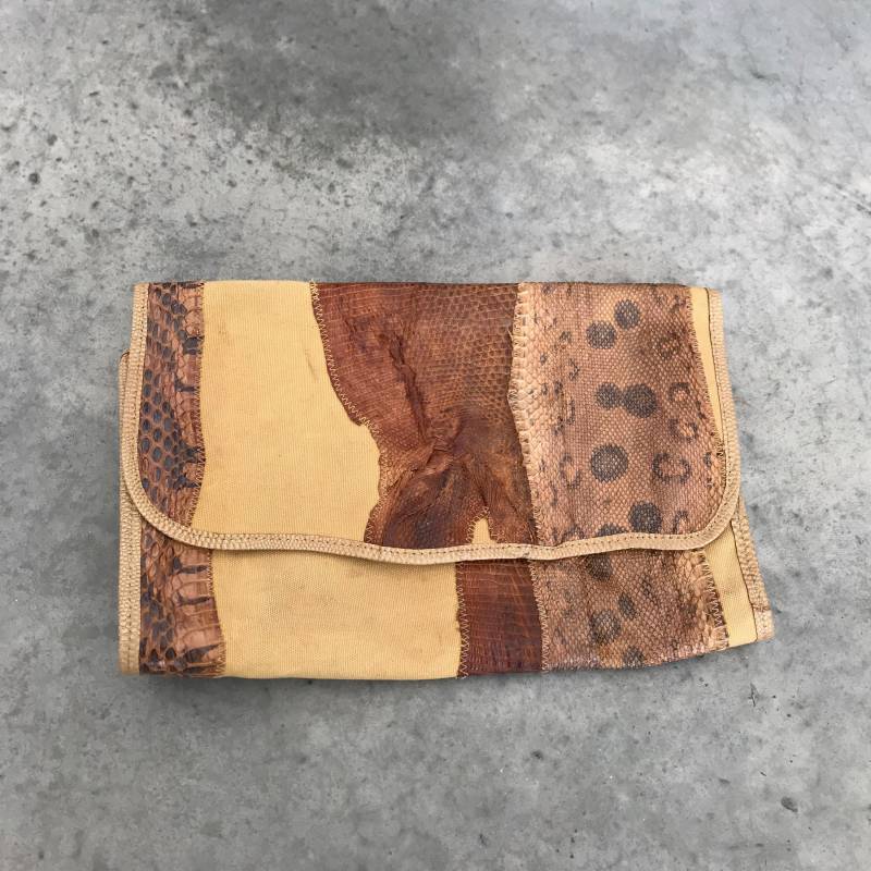 Carlos Falchi Clutch Canvas Große Schlangenleder Geldbörse - Handtasche Tasche von LaCroisette