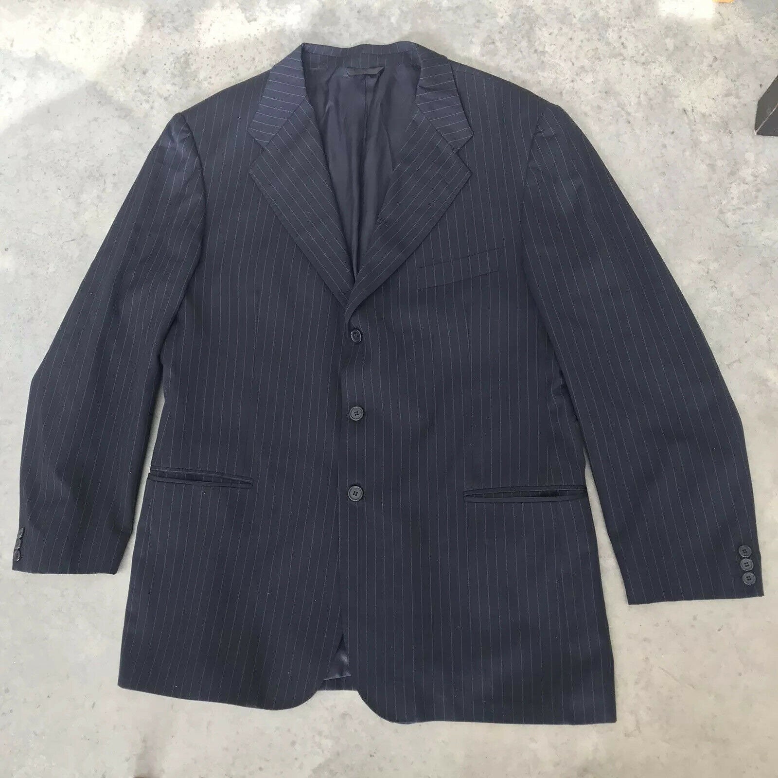 Ermenegildo Zegna Blaue Wolle Nadelstreifen Super 120Er Blazer Jacke 44L/44 L von LaCroisette