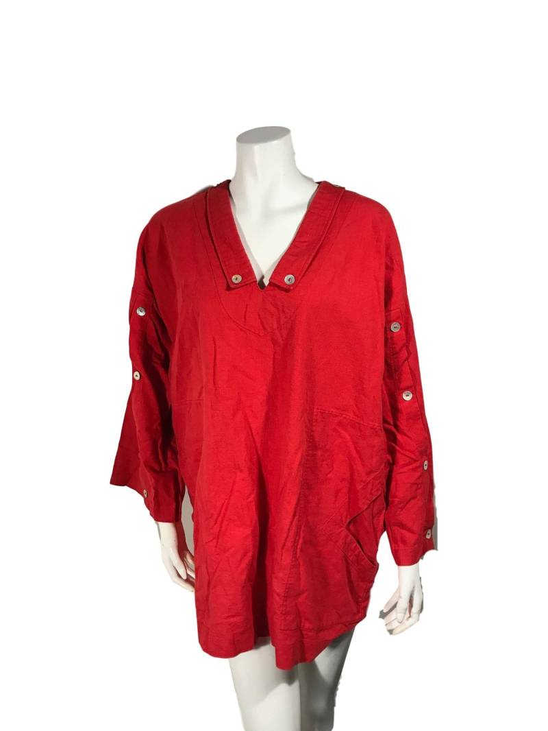 L " Atelier Sutton Qc. Rote Leinen Lagenlook Bluse Top - Klein von LaCroisette