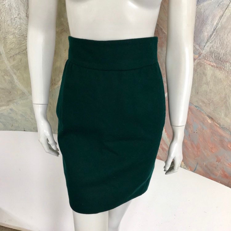 Vintage Gloria Sachs Jungle Hunter Green Wool Pencil Rock Size 4 von LaCroisette