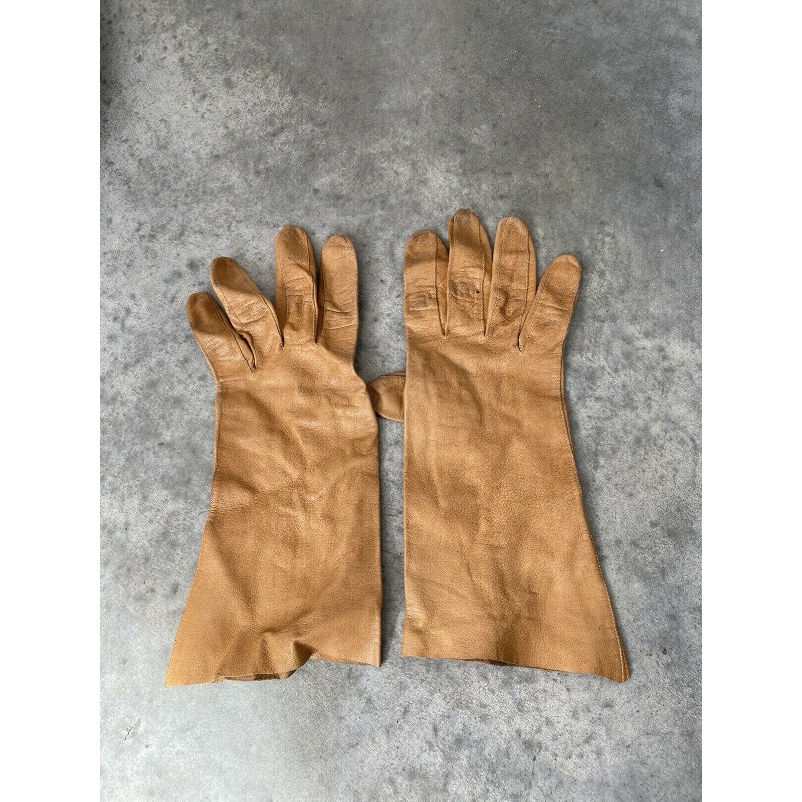 Vintage Guibert Freres Handschuhe Camel Beige Leder Damen Größe 7, 5 von LaCroisette