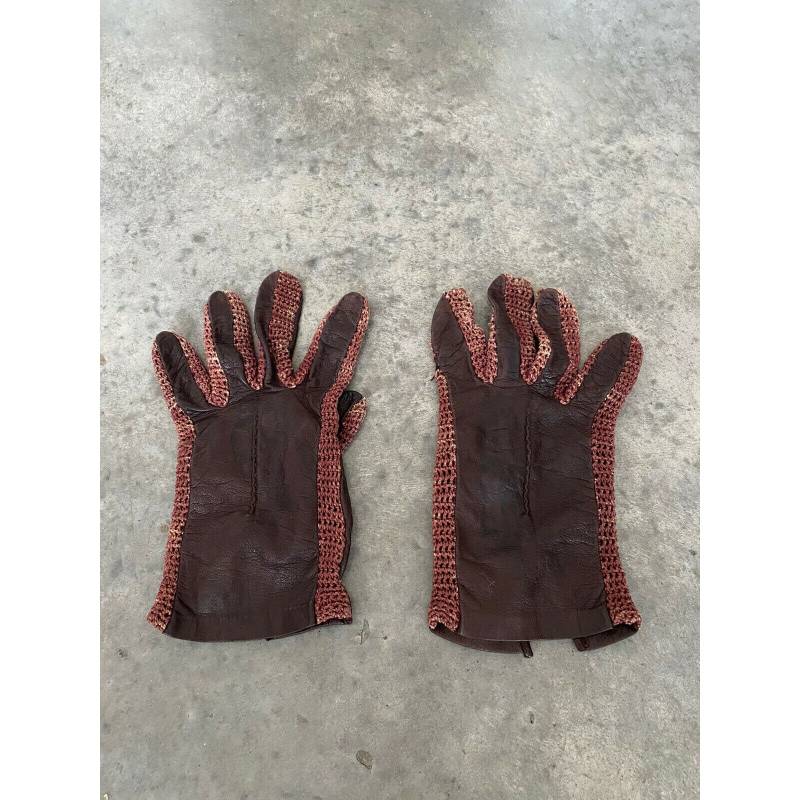 Vintage Handschuhe Damen Braun Leder Strick Gr. 8 von LaCroisette