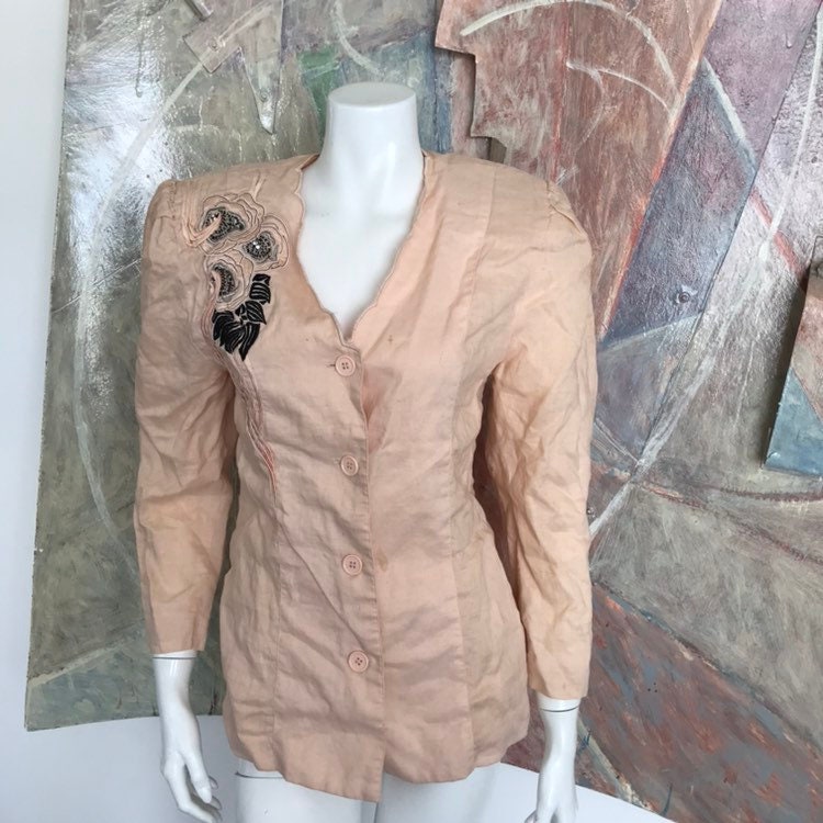 Vintage Pia Rucci Besticktes Blusen Top Sz 8 von LaCroisette