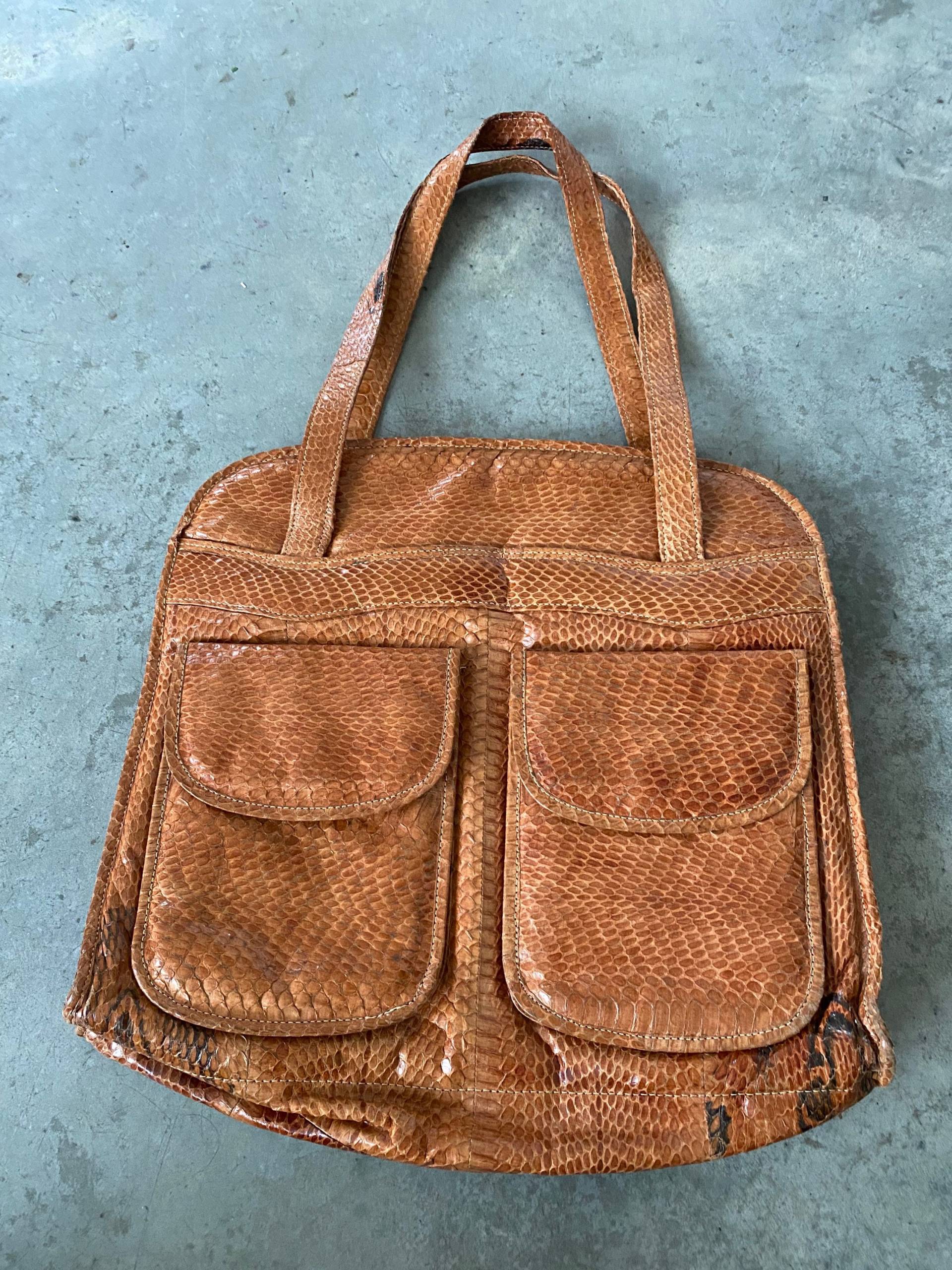 Vintage Schlangenleder Tan Camel Tasche Schultertasche 12" X von LaCroisette