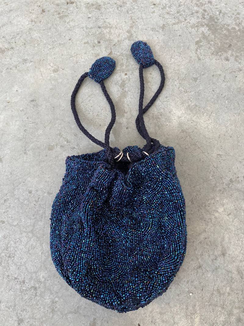 Vintage Taschen Von Josef Blue Crystal Handbeaded Portemonnaie Kordelzug Handtasche von LaCroisette