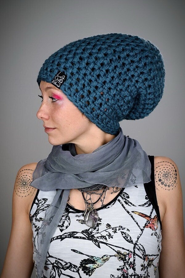 Dreadlove Mono Denim Blue/Handgefertigte Mütze Für Dreads Dreadlocks Wolle Dreadhat Rasta Boho Hippie von LaCzapaKabra