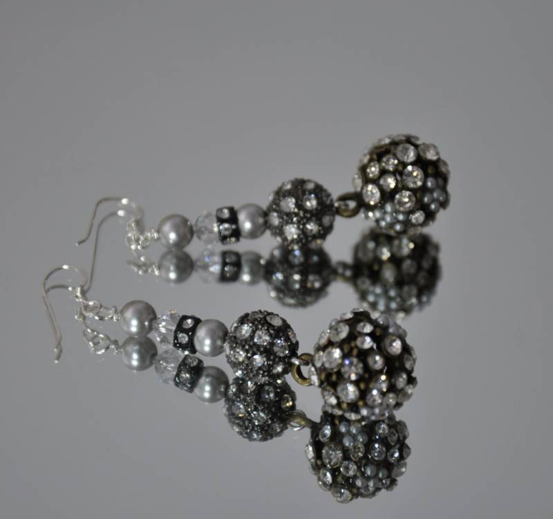 Ohrringe, Schwarz Und Strass-Disco-Kugel, Double, Swarovski Kristall, Perlen, Tropfen, Drähte Sterling Silber Ohr von LaDiDisDesigns