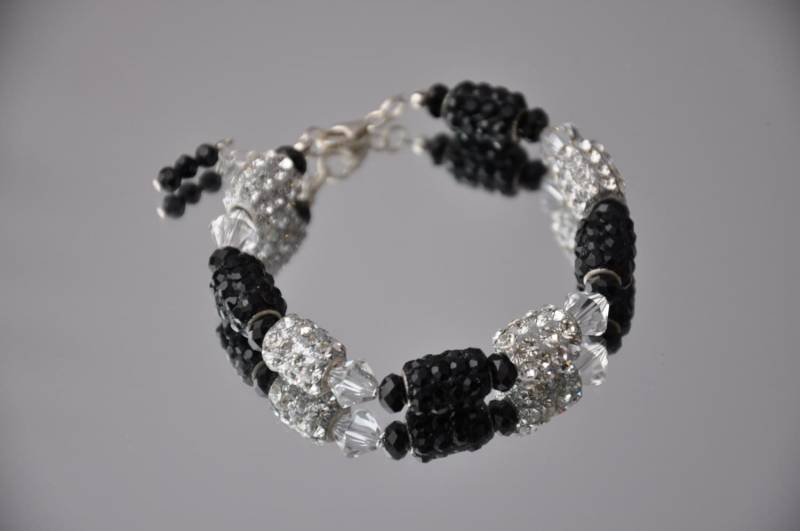 Schwarzer Kristall & Strass Armband, Rohr Form Perlen, Swarovski-Kristall, Murati, , Sterling Silber, Schwarz, Crystal, Klaviertasten von LaDiDisDesigns