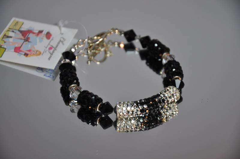 Schwarzer Kristall & Strass Armband, Rohr Form Perlen, Swarovski-Kristall, Murati, , Sterling Silber, Schwarz, Crystal, Klaviertasten Schwarzer Kristall & Strass Armband, Rohr Form Perlen, Swarovski-Kristall, Murati, , Sterling Silber, Schwarz, Crystal, Klaviertasten von LaDiDisDesigns