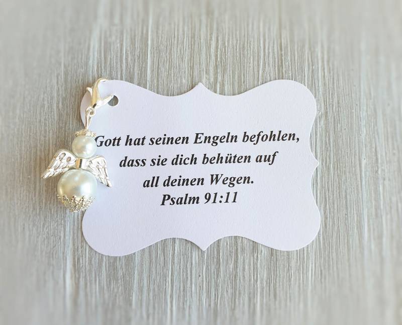 10 Schutzengel Anhänger + Kärtchen Taufe Kommunion Hochzeit Glückbringer Charm Versilbert Gastgeschenk Engelchen Personalisierbar von LaDuchesseAgate
