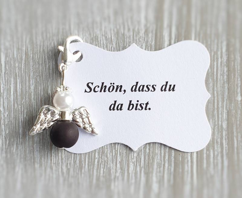 10 Schutzengel Anhänger + Kärtchen Taufe Kommunion Hochzeit Glückbringer Charm Versilbert Gastgeschenk Flügel Vermerk Personalisierbar von LaDuchesseAgate