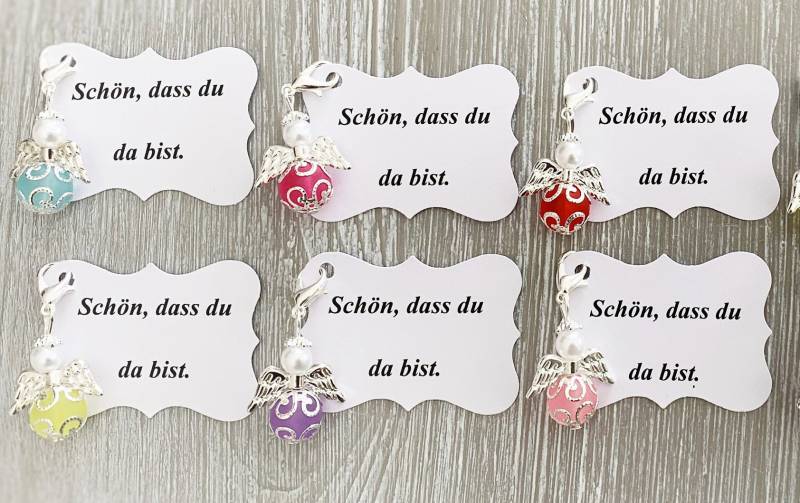 10 Schutzengel Anhänger Engel Taufe Kommunion Hochzeit Glückbringer Charm Versilbert Gastgeschenk Flügel Vermerk Personalisierbar Polaris von LaDuchesseAgate