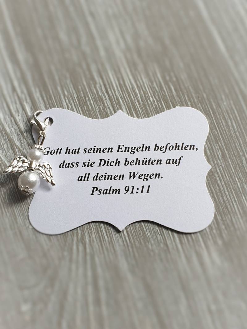 10 Schutzengel Anhänger + Kärtchen Taufe Kommunion Hochzeit Glückbringer Charm Versilbert Gastgeschenk Engelchen Vermerk Personalisierbar von LaDuchesseAgate
