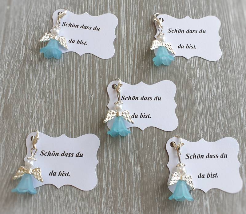 20 Schutzengel Anhänger + Kärtchen Taufe Kommunion Hochzeit Glückbringer Charm Versilbert Gastgeschenk Flügel Vermerk Personalisierbar von LaDuchesseAgate
