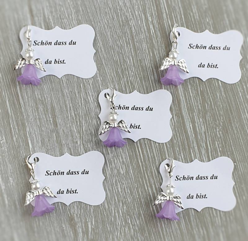 20 Schutzengel Anhänger Engel + Kärtchentaufe Kommunion Hochzeit Glückbringer Charm Versilbert Gastgeschenk Vermerk Personalisierbar von LaDuchesseAgate
