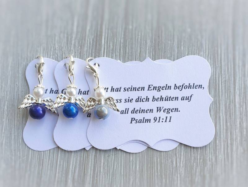 20 Schutzengel Anhänger Engel Taufe Kommunion Hochzeit Glückbringer Charm Miracle Perlen Gastgeschenk Firmung Vermerk Personalisierbar Blau von LaDuchesseAgate
