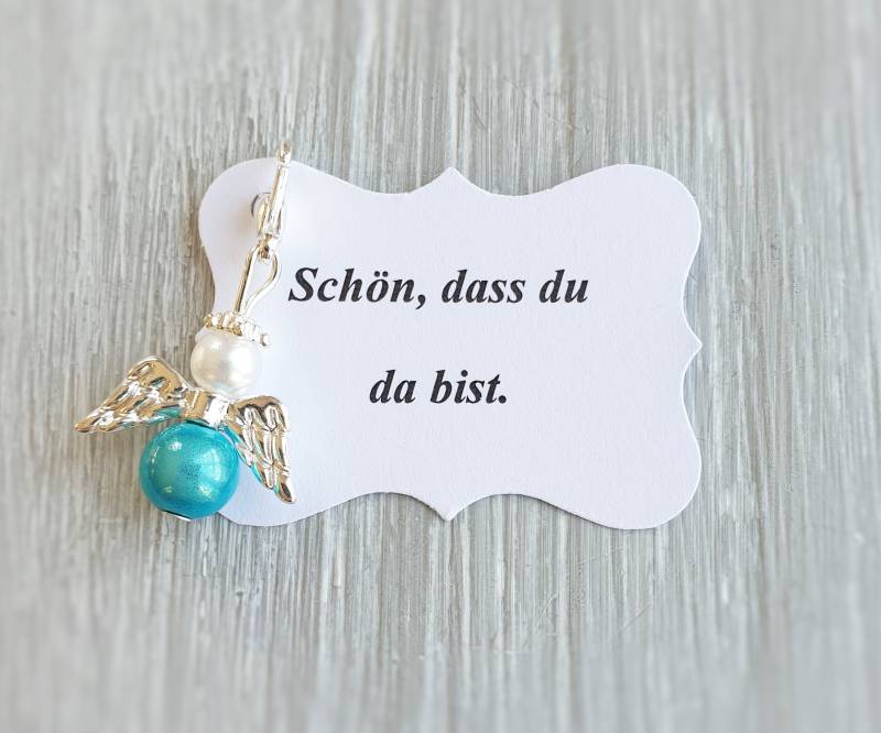 20 Schutzengel Anhänger Engel Taufe Kommunion Hochzeit Glückbringer Charm Versilbert Flügel Vermerk Personalisierbar Türkis Gastgeschenk von LaDuchesseAgate