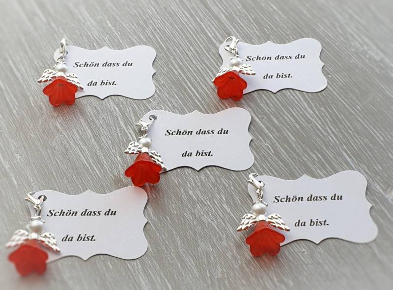 20 Schutzengel Anhänger Engel Taufe Kommunion Hochzeit Liebe Glückbringer Charm Versilbert Gastgeschenk Flügel Vermerk Personalisierbar Rot von LaDuchesseAgate