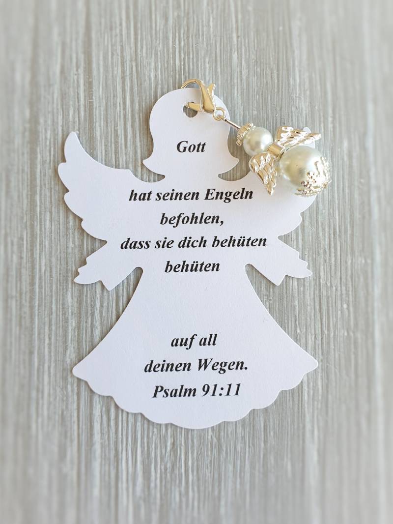 5 Schutzengel Anhänger + Kärtchen Taufe Kommunion Hochzeit Glückbringer Charm Gastgeschenk Engelchen Perlen Firmung Versilbert Spc von LaDuchesseAgate