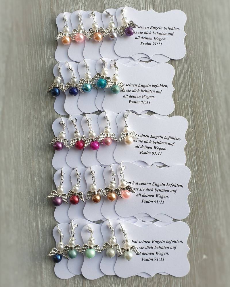 5 Schutzengel Anhänger Engel Taufe Kommunion Hochzeit Glückbringer Charm Versilbert Gastgeschenk Flügel Vermerk Personalisierbar Bunt von LaDuchesseAgate