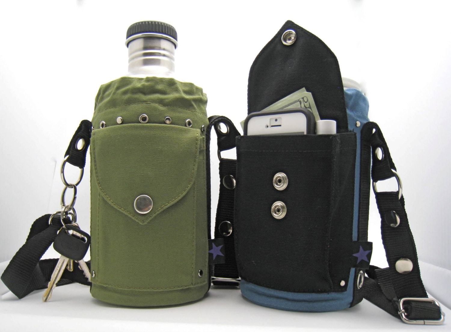 Isolierte Canvas Wasserflasche Crossbody Carrier Mit Handytasche Isolierte Canvas Wasserflasche Crossbody Carrier Mit Handytasche von LaFae