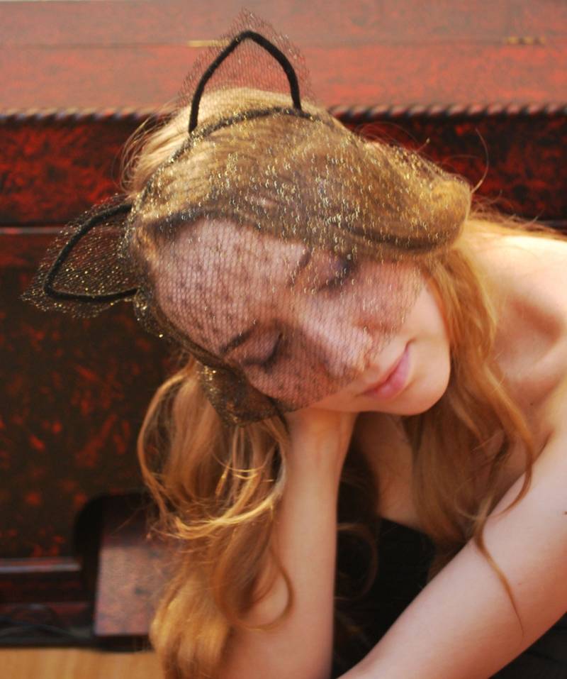 Spitze Katzenohren-stirnband Mit Schleier Handgefertigtes Maskerade-Kostüm Spitze Katzenohren-stirnband Mit Schleier Handgefertigtes Maskerade-Kostüm von LaFeeMarie