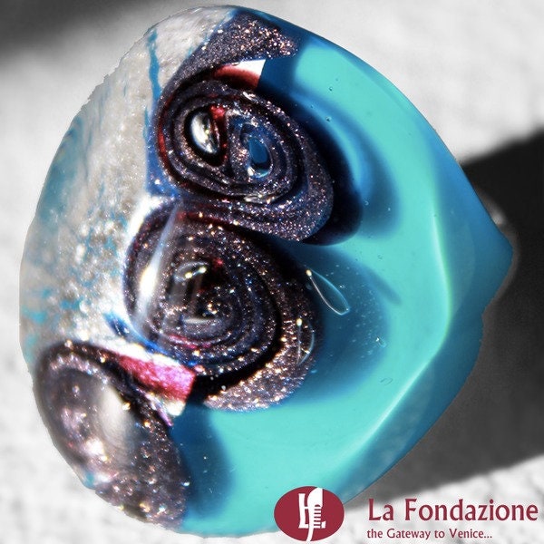 Maxi-Bandring Mit Drei Wirbeln Aus Silber, Aventurin Und Handgefertigtem Muranoglas Geschenkbox von LaFondazioneMurano