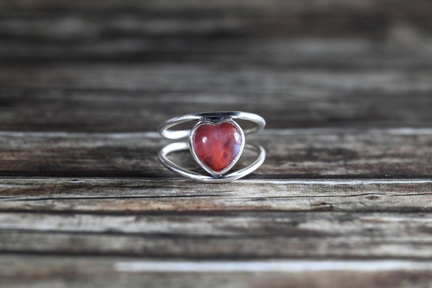 sterling Silber Herz Ring, Verstellbarer Rosenquarz Quarz Rosa Edelstein Ring von LaJOYajewelryShop