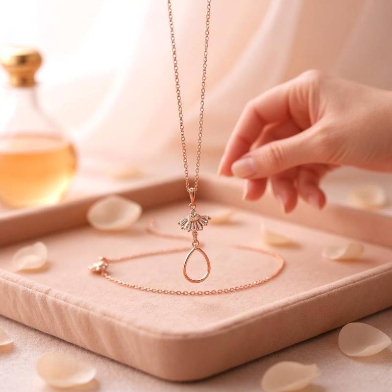 Blush Rosa Rose Gold Halskette Art Deco Ohrringe Fächer Armband Pinky Brautschmuck von LaLaCrystal