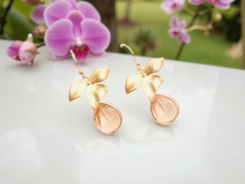 Orchidee Ohrringe Champagner Ohrring Rose Gold Braut Hochzeit Birthstone Schmuck Geschenk von LaLaCrystal