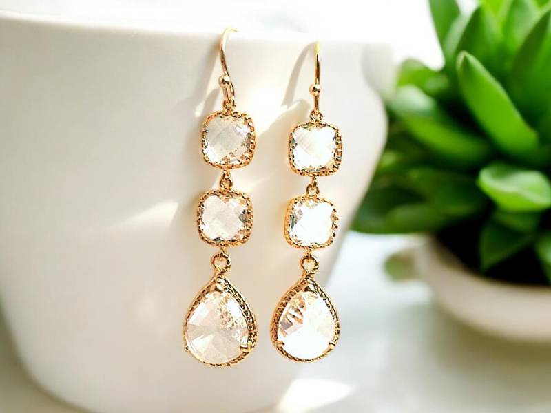 Kristall Braut Ohrringe Goldrahmen Hochzeitsschmuck von LaLaCrystal