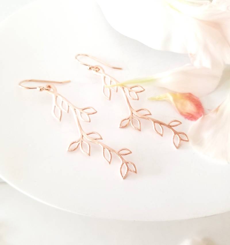 Matt Silber Zweig Blatt Ohrringe Brautschmuck Geschenk von LaLaCrystal
