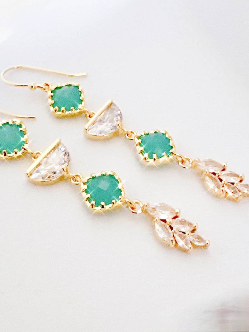 Mintblaue Art Deco Ohrringe Gold Brautschmuck von LaLaCrystal